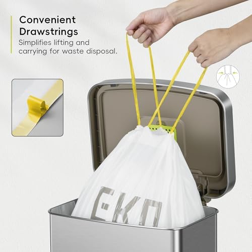 EKO 21 Gallon / 50-90 Liter, 60 Count Drawstring Trash Bags, Extra-Strong Garbage Bags, Fresh Floral Scent with Continuous Odor Control, Easy-Dispense Roll for Kitchen and Household Use, Code G, White - Image 5