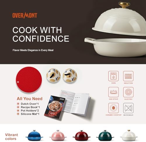 Overmont Enameled Cast Iron Dutch Oven, 6QT Bread Oven with Dome Lid Recipe - Image 6