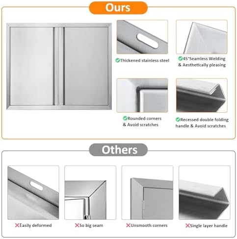 JIE JIN Outdoor Kitchen Door 26" W X 24" H Double Doors BBQ Access Door BBQ Island Door 304 Brushed Stainless Steel Flush Mount Door for Outdoor Kitchen BBQ Island Outdoor Cabinet Doors - Image 5