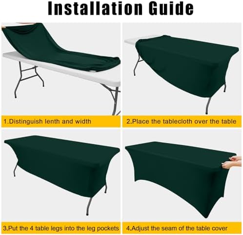 Smiry 2Pack Spandex Table Cloth 6FT, Elastic Fitted Hunter Green Tablecloth - Image 5
