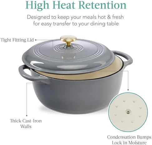 Best Choice Products 7.5 Quart Enamel Cast-Iron Round Dutch Oven, Family Style Heavy-Duty Pre-Seasoned Cookware for Home, Kitchen, Dining Room, Oven Safe w/Lid, Dual Handles - Graphite Gray - Image 5