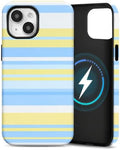 for iPhone 15 Case, Magnetic Matte Frosted Dual-Layer Striped Phone Case for Women, Retro Aesthetic Cover Compatible with MagSafe Accessories - Sea Salt Lemon by YKCZL