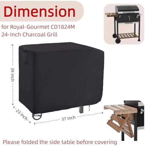 Charcoal Grill Cover for 24 in Royal Gourmet CD1824M Grill with Side Table - Image 2