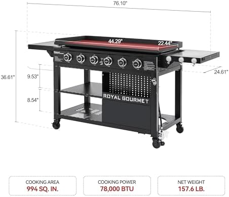 Royal Gourmet GB6000 6 Burner Propane Gas Griddle with Folding Side Tables - Image 3