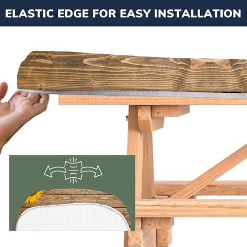 CAPSCEOLL Picnic Table Cover with Bench Covers 8ft - Wooden Sunflowers - Image 4