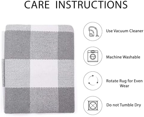 IOHOUZE 5x7 Buffalo Plaid Area Rug, Washable Indoor Outdoor, Grey White - Image 5
