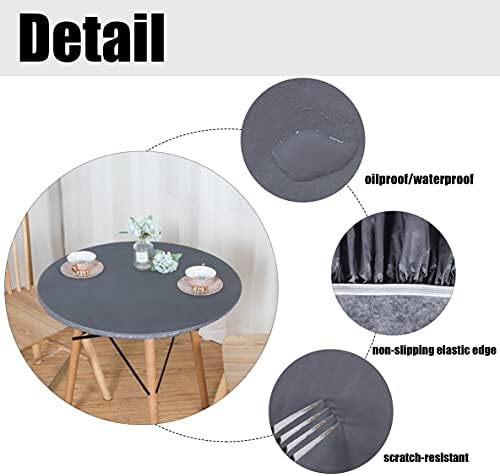 LUSHVIDA Round Waterproof Table Cover Elastic Vinyl Fitted Tablecloth Elastic Edged Plastic Table Cloth (Silver Grey, Best for Up to 57"-68" Round) - Image 3