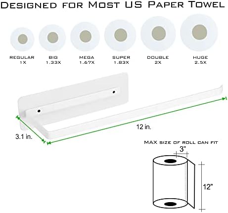 Magnetic Paper Towel Holder,White Towel Bar Rack for Refrigerator BBQ Grills Griddles Toolbox RVs Tailgates,Heavy Duty Strong Magnet Backing,12”(L) x 3”(H),Fit Most US Paper Roll - Image 2