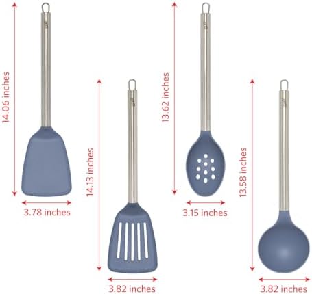 Glad Kitchen Utensils Set, 8pcs - Nonstick Cooking Tools with Stainless Steel Handles & Rotating Utensil Holder - Turners, Ladle, Spoon, Tongs, Spaghetti Server, and Skimmer - Dishwasher Safe, Blue - Image 4