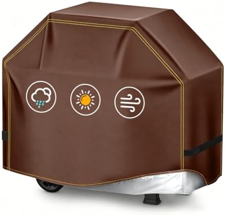 BBQ Gas Grill Cover for Outdoor, Anti-UV, Rip-Proof, 600D Oxford Fade Resistant Material, Barbecue Cover with Hook and Loop Straps & Adjustable Hem Drawstring (Reddish Brown, 40”x24”x50”) by TIAOFY