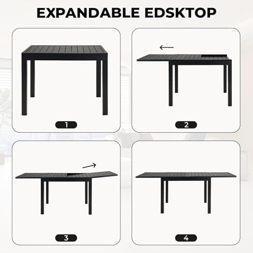Grand patio 7-Piece Outdoor Dining Set for 6 with 1 Rectangle Expandable Table for 4-6 Person, Metal Woven Wicker Fixed Patio Chairs with Thickened Cushions for Yard, Poolside, Deck (Black) - Image 4