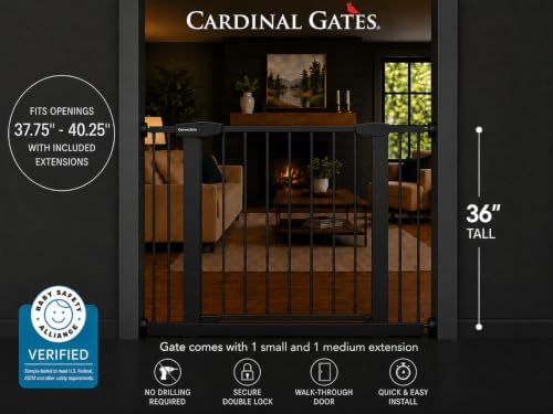 Cardinal Gates 36-Inch Pressure-Mount Baby/Pet Gate, Black, 37.75-40.25 in - Image 2