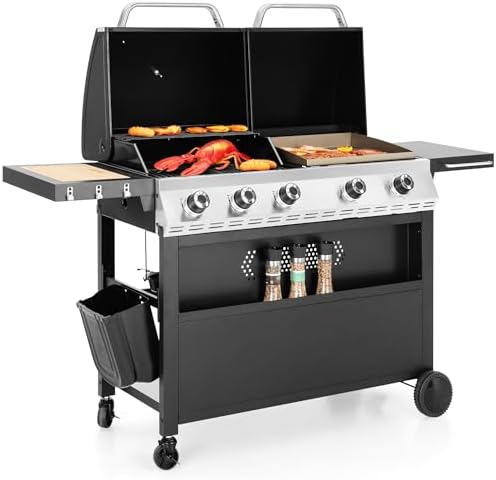 Captiva Designs Propane Gas Griddle Grill Combo with Lid & Flat Top Griddle by CaptivaDesigns