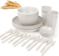 Wrova Wheat straw dinnerware sets - 28 Pieces dish sets service for 4 - Lightweight and Unbreakable Plates and Bowls Sets for Travelling and Camping.White by WROVA