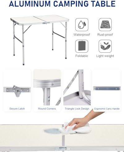 Outvita 3ft Portable Folding Camping Table Lightweight Suitcase White - Image 4