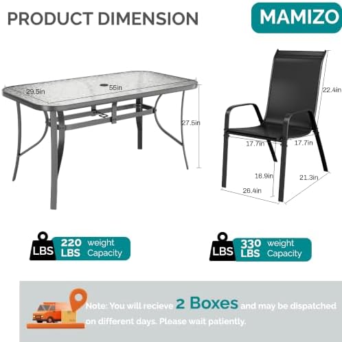 MAMIZO 7 Pieces Patio Dining Set for 6, Glass Table and Textilene Chairs - Image 2