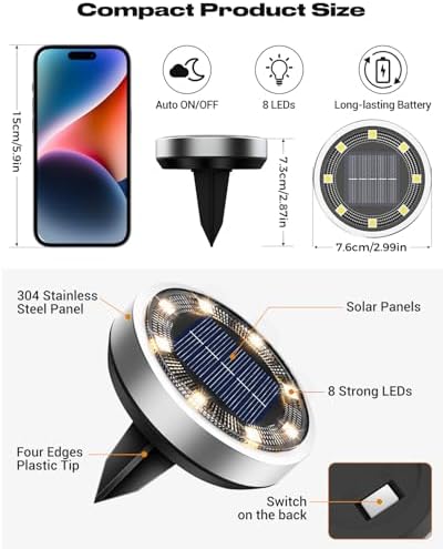 btfarm 10 Pack Solar Lights Outdoor Waterproof, 8 LED Solar Ground Lights - Image 6