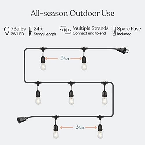 Brightech Ambience Pro - 24 Ft Waterproof LED Outdoor String Lights - Hanging, Dimmable 2W Vintage Edison Bulbs - Commercial Grade Patio Lights Create Cafe Ambience in Your Backyard, 7 Bulbs - Image 3