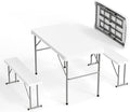 VINGLI Picnic Table Set with 2 Benches, 6 Feet Camping Table Chair Set, Heavy-Duty HDPE Material with Metal Frame, 3-Piece Folding Furniture for Indoor or Outdoor Use (3.5ft White) by VINGLI