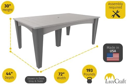 LuxCraft Poly Island Dining Table, 44" x 72" Rectangular Outdoor Patio Table, Made with Recycled Plastics, Made in USA (Cedar & Black) - Image 3