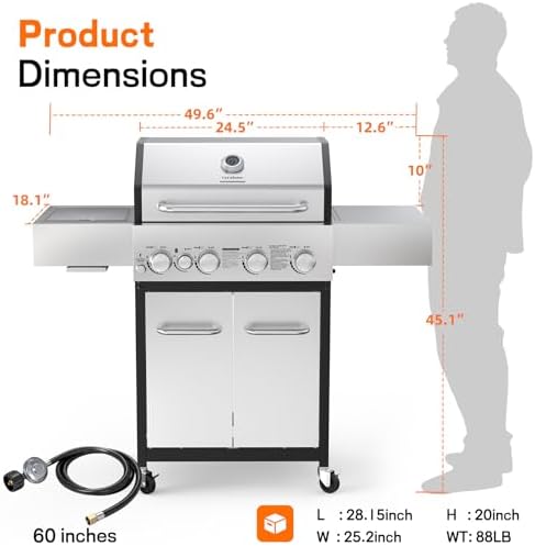 Veralune 4 Burner Gas Grill with 1 Infrared Side Burner & Steel Grates - Image 6