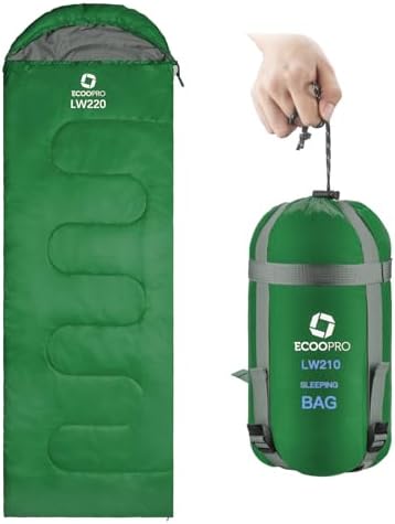 ECOOPRO Warm Weather Sleeping Bag - Portable, Waterproof, Compact Lightweight, Comfort with Compression Sack - Great for Outdoor Camping, Backpacking & Hiking-83 L x 30" W Fits Adults by ECOOPRO