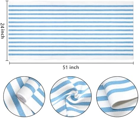 Light Blue White Outdoor Rug 2'x4.3',Striped Front Porch Rug Machine Washable Front Door Mat Entryway Throw Rug for Front Porch Indoor Outdoor Doormat - Image 2