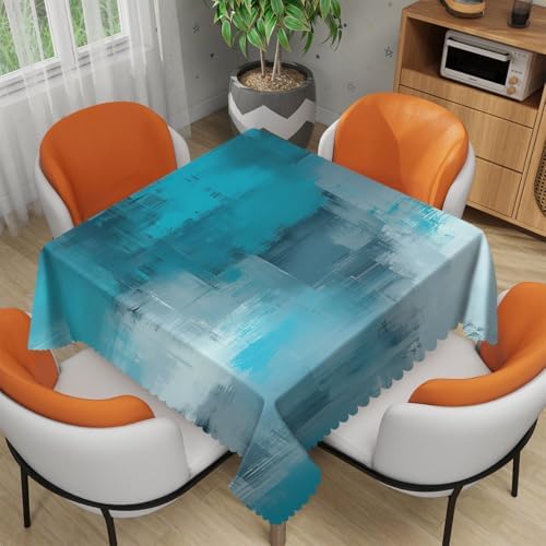 Teal Grey Tablecloth 54x54 Inch Square Abstract Art Painting Turquoise Table Cloth Decorations Table Cover for Party Picnic Kitchen Dinner Decor Outdoor by Unknown