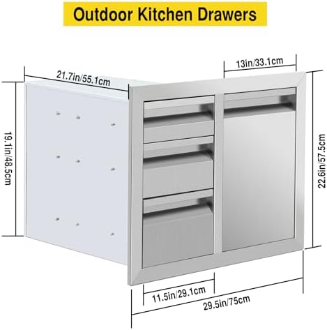 29.5" W x 22.6" H x 21.7" D Outdoor Kitchen Drawer Combo BBQ Access Triple Propane Drawers Combo with Fixed Trash Ring for BBQ Island Grill Station - Image 3