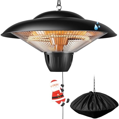 1500W Electric Patio Heater, Hanging Infrared Outdoor Heater with Carbon Fiber Heating, Waterproof Ceiling Mounted Heater for Gazebo, Porch, Garage & Covered Patio by Danluke