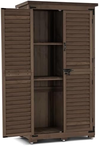 MCombo Outdoor Storage Cabinet, Wood Shed with Shelves 0870 (Brown) by MCombo