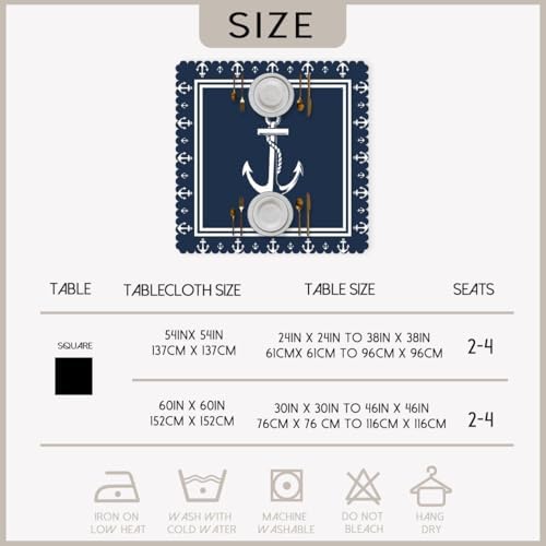 Nautical Tablecloth 54x54 Inch Square Anchor Sailing Ocean Dark Navy Blue Table Cloth Decorations Table Cover for Party Picnic Kitchen Dinner Decor Outdoor - Image 6