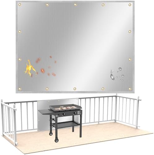 Fireproof Grill Heat Shield for Deck Railing/Wall, 4'x3', Silver by Amerbro