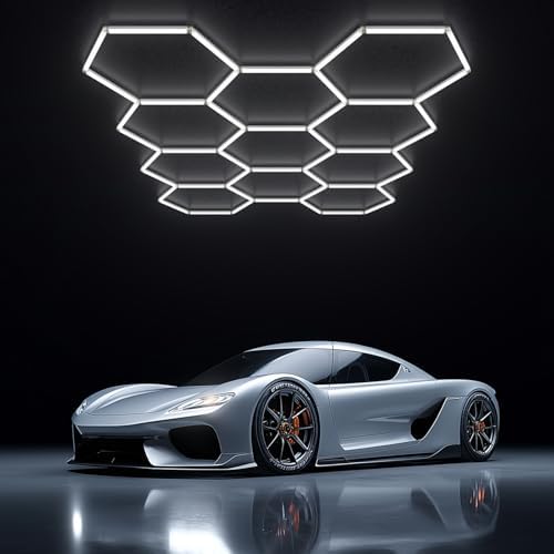 Hexagon Garage Lights Hexagon LED Lights 35880LM 6500K 299W Super Bright Honeycomb Lights Ceiling for Garage, Warehouse, Car Detailing Shop, Exhibition Hall, Gym (11 Pack) by xlitall