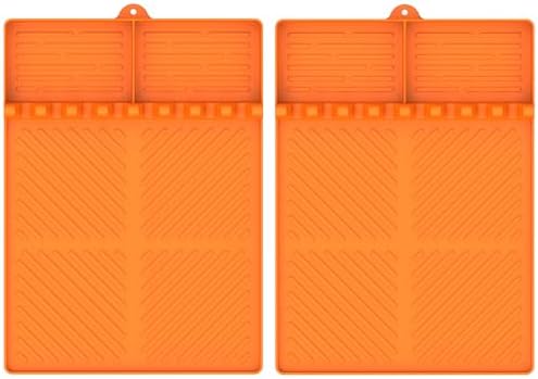 Silicone Griddle Tools Mat for Blackstone, Griddle Accessories Side Shelf Mat Grill Pad for Outdoor Grill Kitchen Counter Spatula Silicone Mat with Drip Pad (Orange (2Packs)) by SARTNP