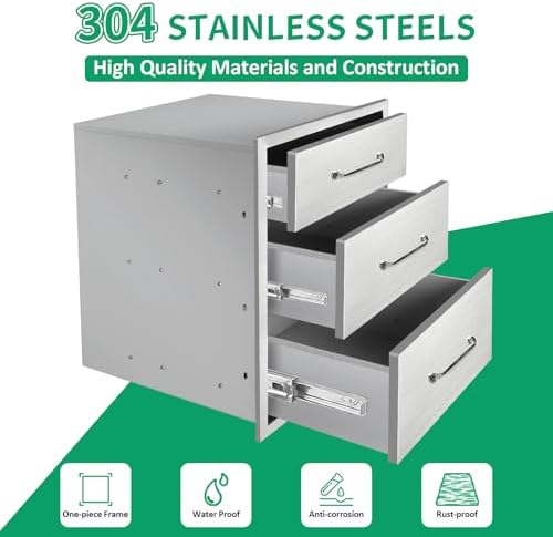 Outdoor Kitchen Drawers 18" W x 23" H x 21" D Stainless Steel Triple Drawers with Ergonomic Handle for BBQ Island, Patio Grill Station & Outdoor Kitchen Cabinets - Image 3