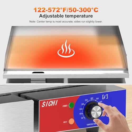 22’’ * 14’’ Commercial Electric Countertop Griddle -110V Flat Top Griddles w/ 122-572°F Adjustable Temperature and Non-Stick, 3000W Stainless Steel Electric Griddle w/ 10mm Thick carbon steel - Image 5