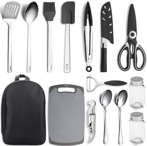Kyraton Camping Cooking Set 15 Pack, Camping Cookware, Camping Supplies, Portable Camping Kitchen Utensil Set, Ldeal for Backpacking, Barbecuing, Camping and Hiking Trips. by Kyraton