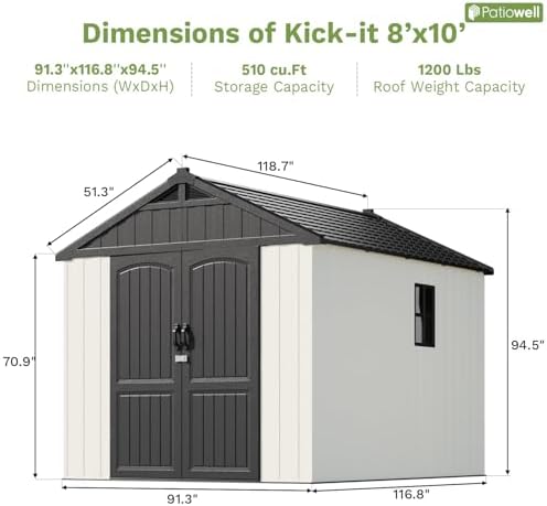 Patiowell 8x10 FT Resin Outdoor Storage Shed with Floor, Beige - Image 2