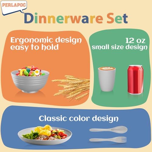 Wheat Straw Dinnerware Sets, 20 PCS Service for 4, Dishwasher & Microwave Safe Kids Plates and Bowls Sets, Unbreakable Lightweight Outdoor Camping Dishes - Gray - Image 6