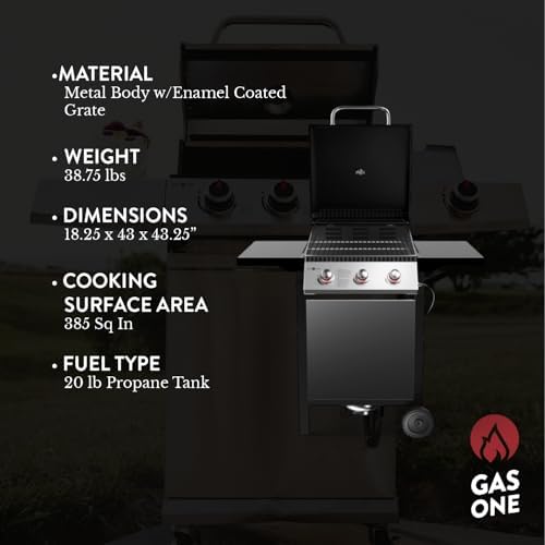 GasOne GP-1030S One 3 Burner Stainless Steel– Outdoor Cabinet Style with Wheels-High-Temperature Paint Coating Gas BBQ Grill – Elegant and Luxurious Design, Black - Image 3