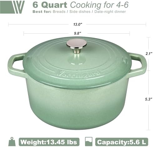 VORRINGARD Enameled Cast Iron Dutch Oven Pot with Lid, for Bread Baking, Round Bread Oven- include Sourdough Bread Baking Supplies Set, 6QT, Sage Green - Image 2