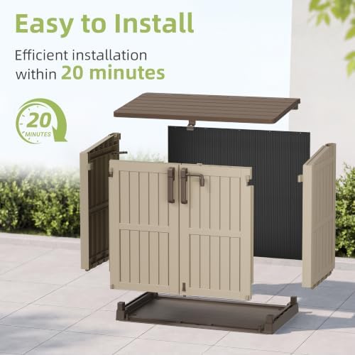 Outdoor Storage Box 36 Cu Ft with Lockable Doors, Portable Horizontal Outdoor Storage Shed -Waterproof Outdoor Storage Cabinet for Garden Brown-Beige - Image 6