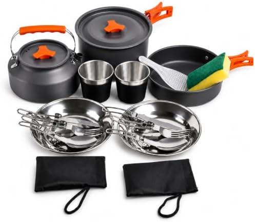 17-Piece Camping Cookware Set for 3-4 Campers with 1.1L Kettle - Image 6