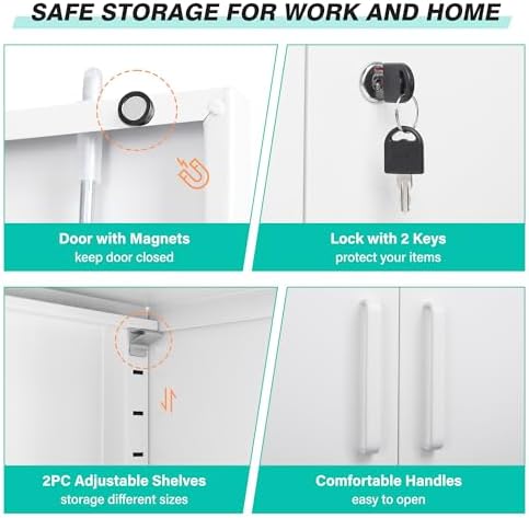 SISESOL White Metal Storage Cabinet with Doors and Shelves,36 inch Small Metal Cabinet with Lock,Short Garage Storage Cabinets,Locking Steel Cupboard for Home,Office,Kitchen,Garages - Image 6