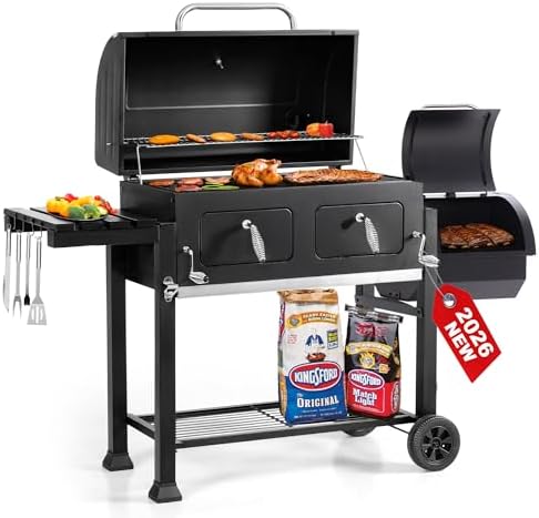 30 Inch Barrel Charcoal Grill and Offset Smoker for Outdoor Cooking BBQ by GREENPARTY