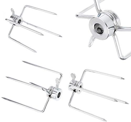 4 Pack Stainless Steel 304 Grill Rotisserie Meat Forks Set- Fits 5/16" Square and 3/8" Round Hexagon Spit Rods for rotisserie kit for Gas Charcoal Grill by GRILLJOB