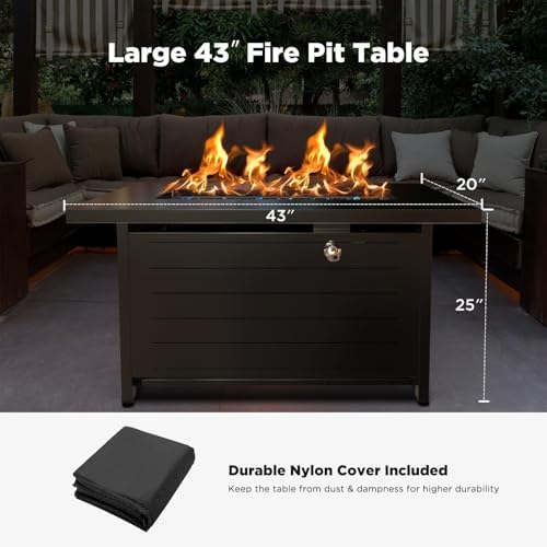 Ciays 43″ Fire Pit Table with Glass Beads & Lid, CSA-Certified Gas Fire Pit with Cup Holders, Hanging Shelf & Nylon Cover, Large Outdoor Fire Pit for Patio/Porch/Deck, 60,000 BTU Heat Output, CIFPT9B - Image 6