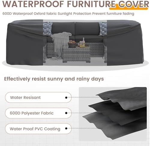 UDPATIO Outdoor Patio Furniture Set 7 Pcs Wicker Sectional Sofa Black - Image 6