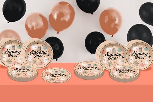 Spooky One First Birthday - 32 Piece Disposable Party Supplies - Decorations for Halloween 1st Birthday Round Party Plates - Large 9" Paper Plates In Bulk - Image 6
